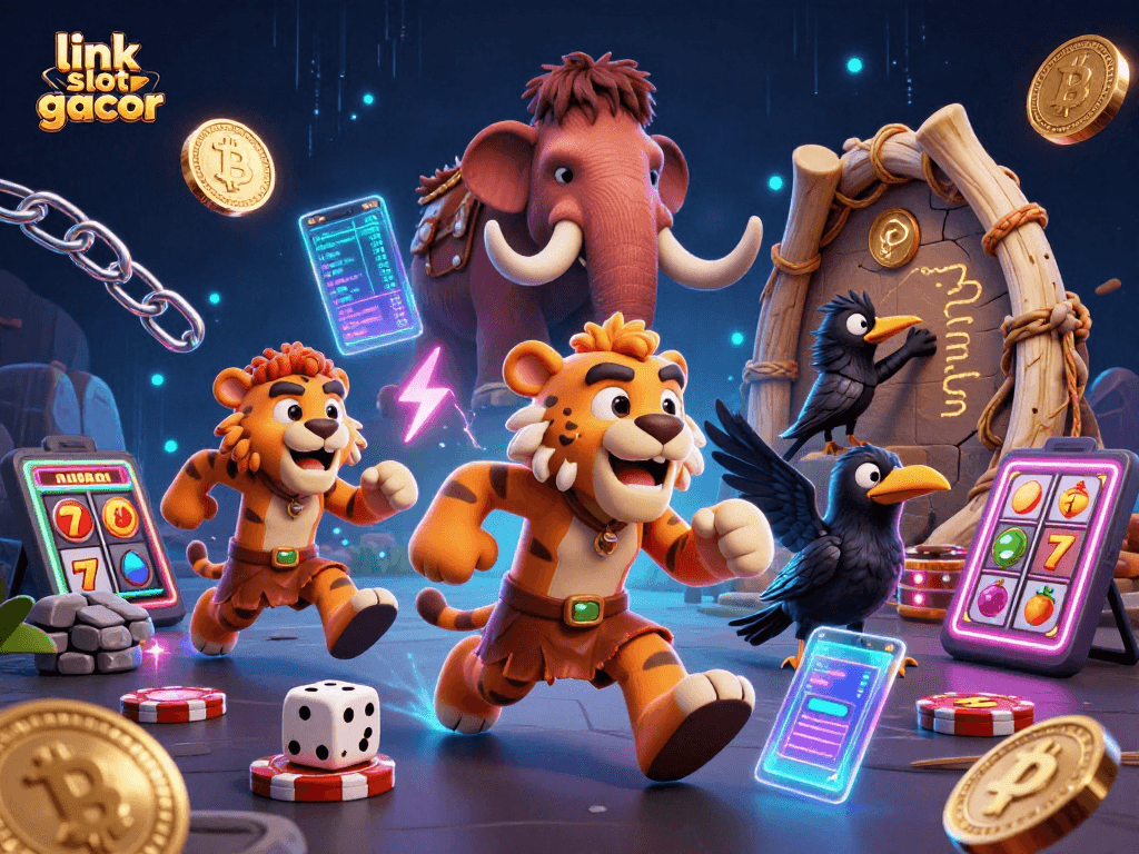 Join the fun with link slot gacor as cavemen and creatures spin historic slot reels.