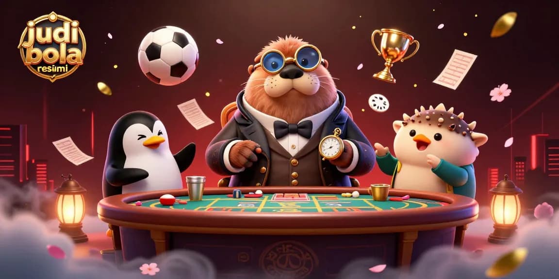 Engage in judi bola resmi with a jolly walrus and dynamic sports betting elements.