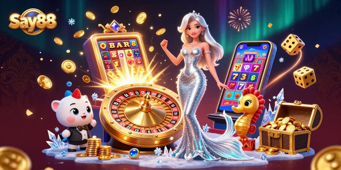 Experience thrilling gaming at Say88 casino with vibrant 3D roulette and dynamic slot machine action.