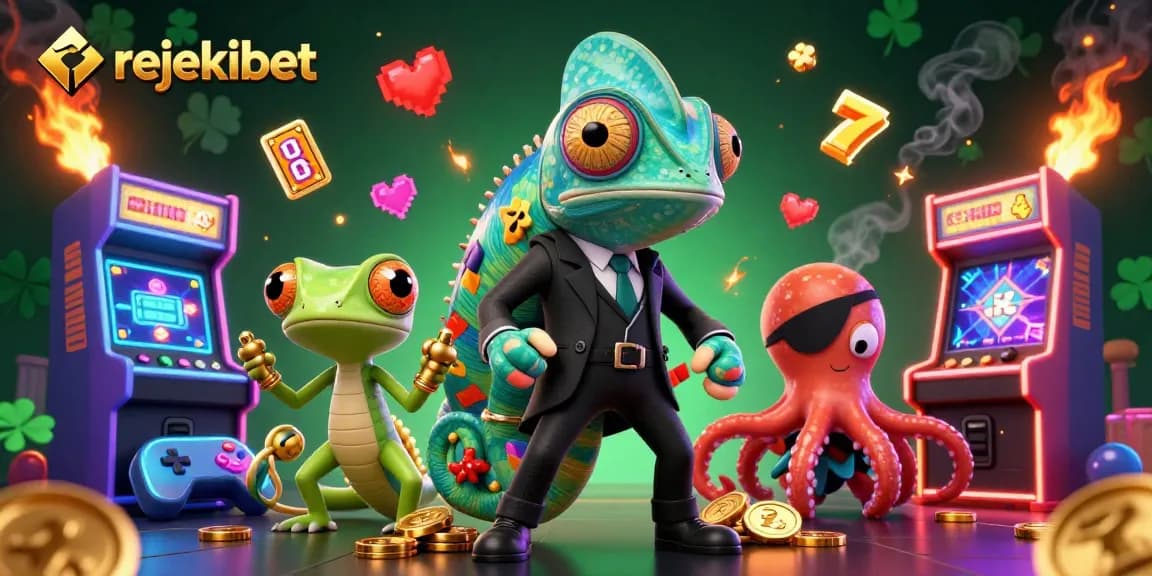 Play exciting games and explore rejekibet with 3D characters amidst vibrant casino elements and Jackpots.