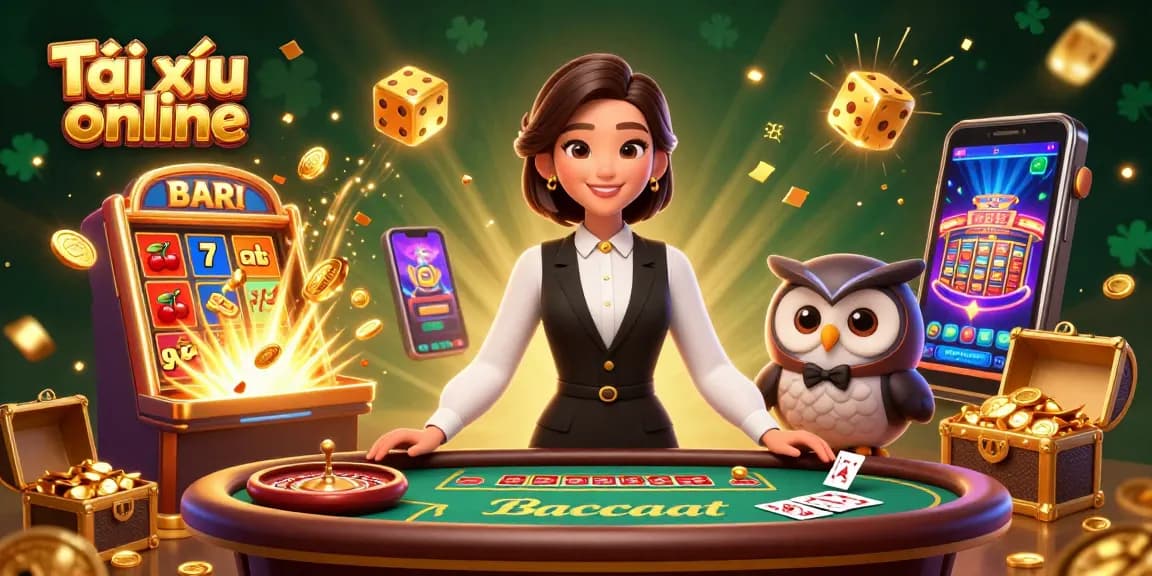 Experience Tài xỉu online with this vibrant casino scene showcasing dealers and exciting game elements.