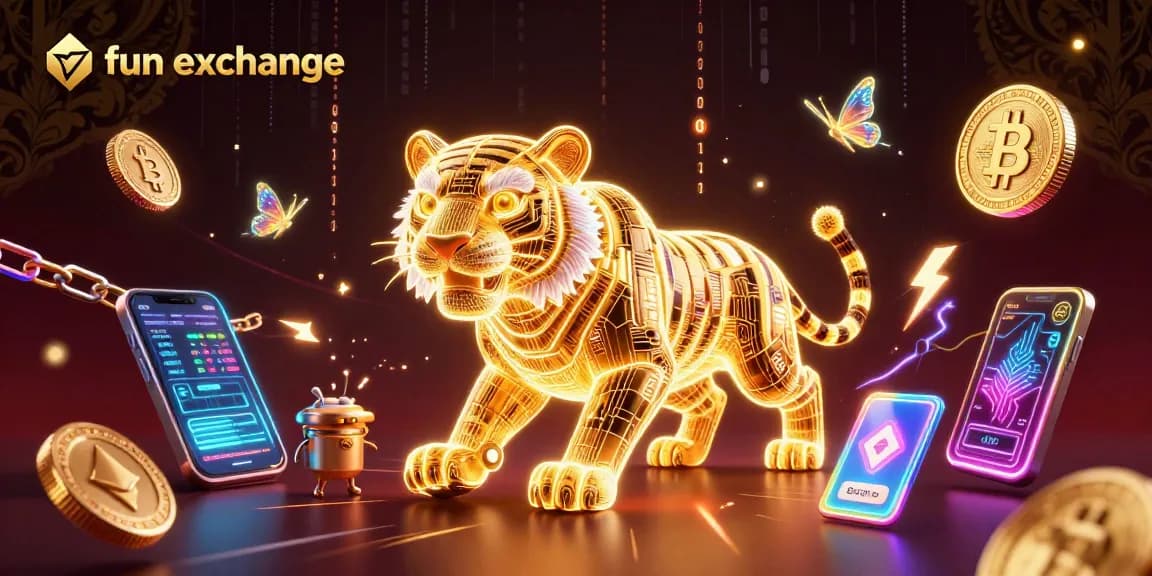 Engage in thrilling action with the fun exchange platform, showcasing vibrant casino elements and crypto branding.