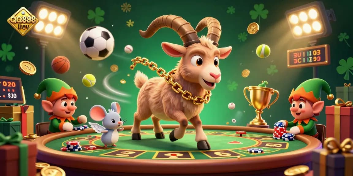 Watch the Krampus goat run QQ888 Dev's festive casino while chaotic elf gremlins steal poker chips.