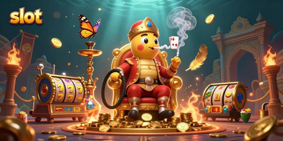Menangkan slot dengan simbol poker dan koin emas dalam ilustrasi kasino