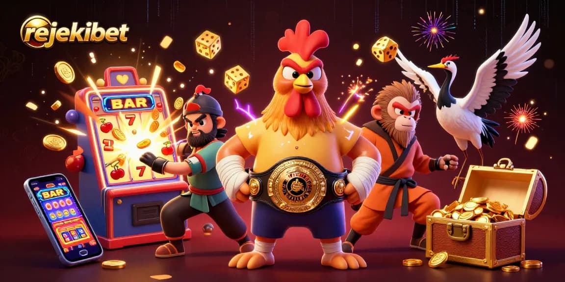 Win exciting jackpots with rejekibet's vibrant slot machines in this 3D casino illustration.