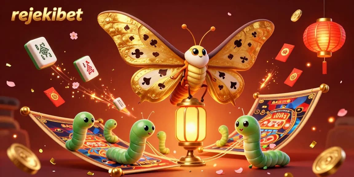 Experience big wins with rejekibet's vibrant casino scenes, showcasing a golden moth and Chinese lanterns.