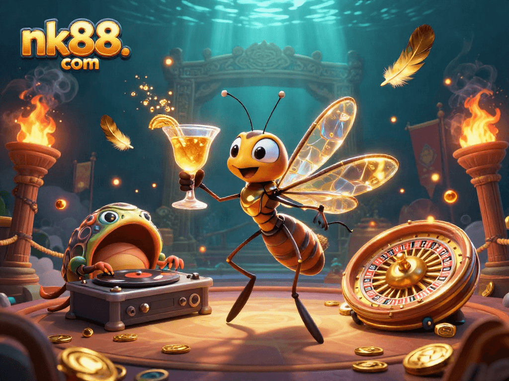Engage with nk88. com as a vibrant casino illustration showcases a unique gambling scene.