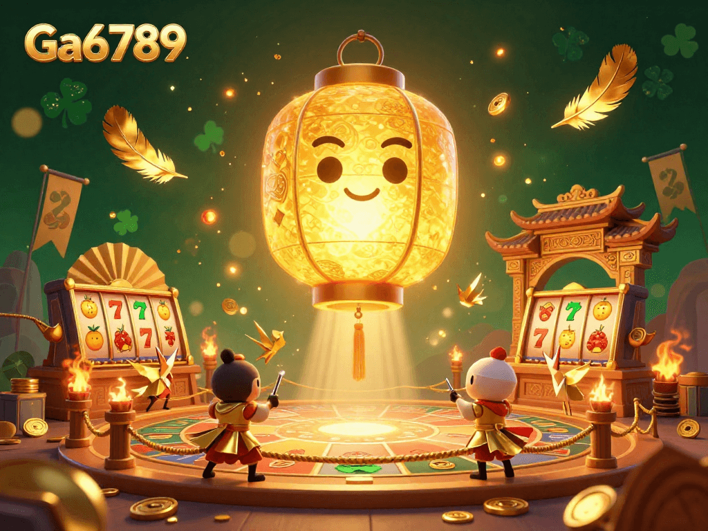 Experience the vibrant energy of Ga6789's casino scene with golden lantern spirit and dynamic game elements.