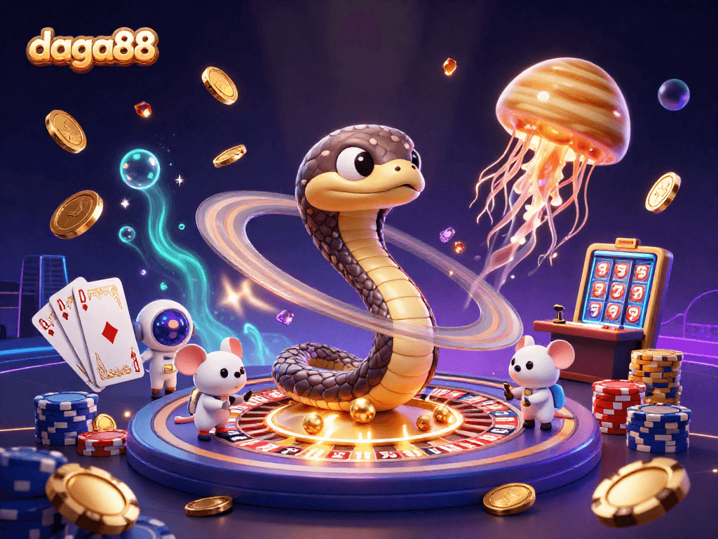 Bet on exciting cosmic adventures with daga88 as tiny astronaut mice gamble around a roulette wheel made from Saturn's rings.
