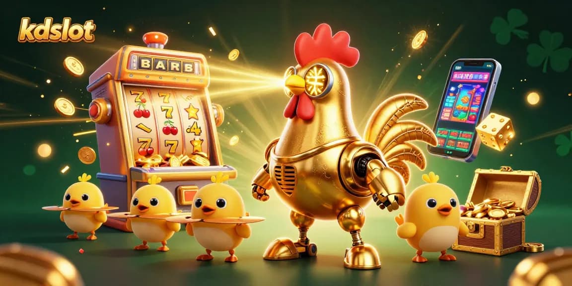 Experience thrilling jackpots with kdslot as golden rooster robot and baby chick drones ignite casino fun!