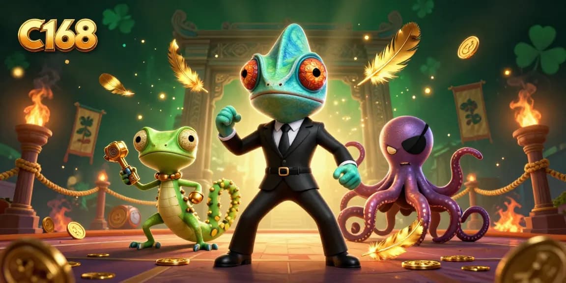 Join the excitement at C168 as a charming chameleon and tech-savvy gecko conquer the casino!