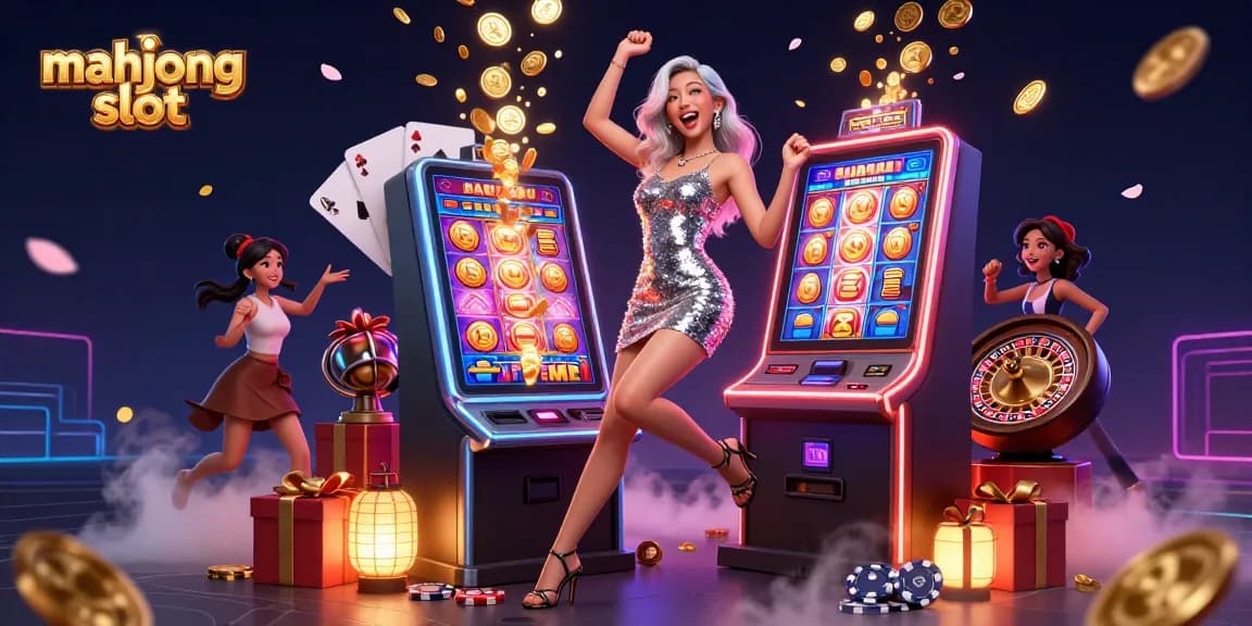 Experience the excitement of mahjong slot with vibrant graphics and winning symbols in a dynamic casino scene.