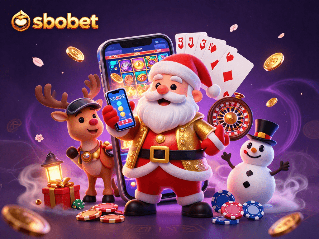 sbobet empowers players with a festive casino scene featuring Santa and friends winning exciting prizes