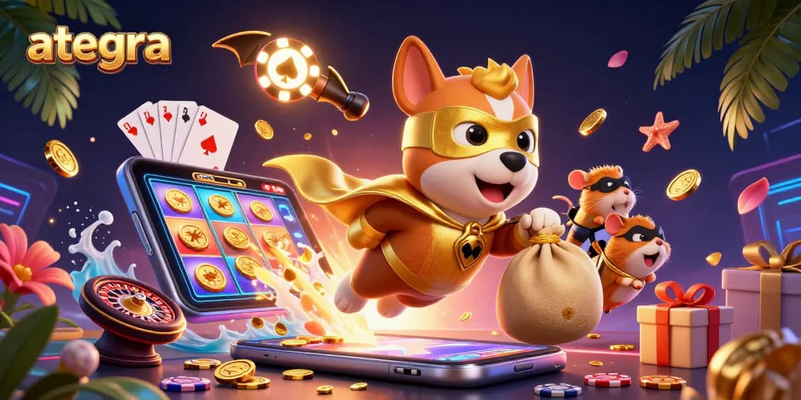 Experience exciting wins with ATEGRA as a superhero dog and hamster navigate thrilling casino games.