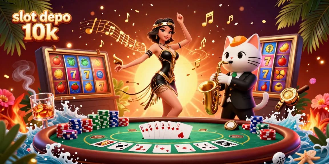 Experience thrilling action with slot depo 10k in this vibrant casino illustration featuring dynamic characters and game elements.