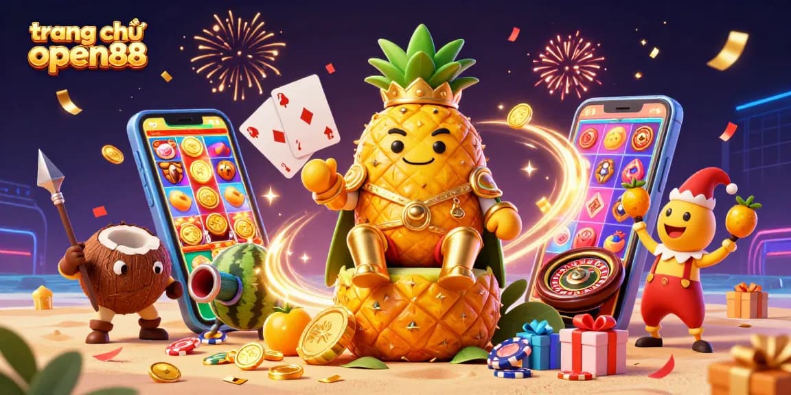 Experience the thrill of gaming at trang chủ open88 with a vibrant 3D illustration showcasing casino excitement
