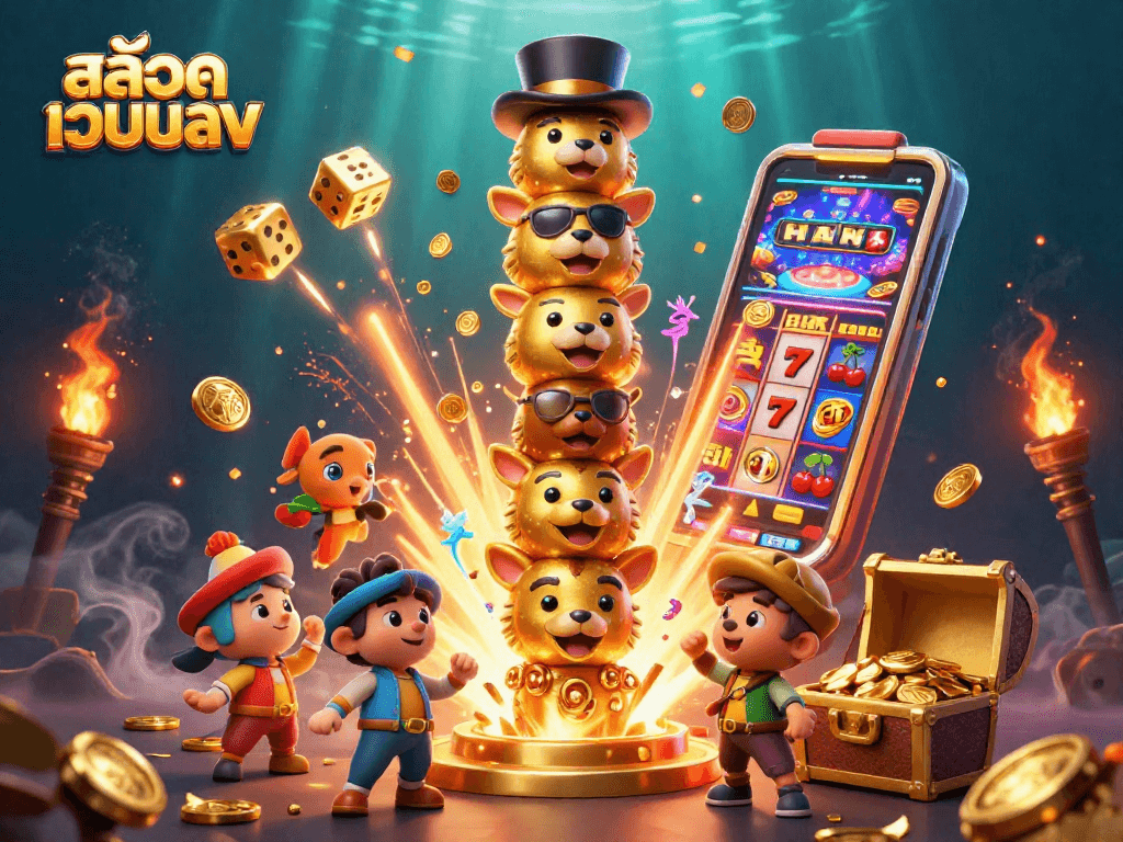 Experience thrilling gaming at สล็อตเว็บตรง with an exciting 3D jackpot scene, vibrant with casino elements.