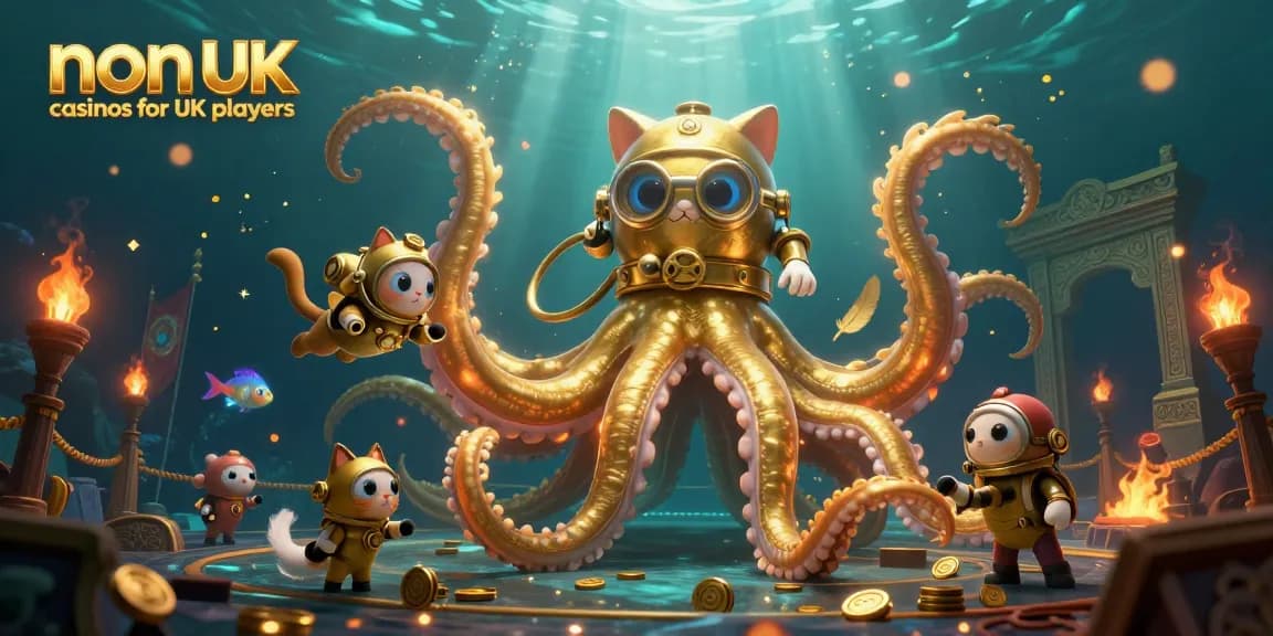 Engage with non UK casinos for UK players, exploring vibrant 3D characters and casino elements underwater.