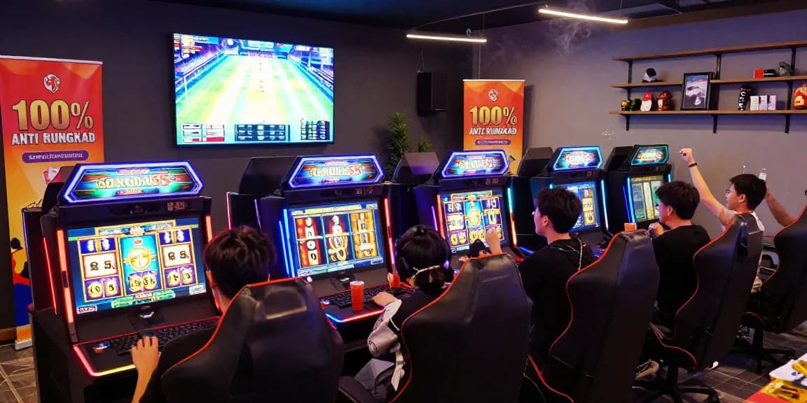 Exciting gaming lounge at https://garuda55.com/ with slot machines and enthusiastic players enjoying their experience.