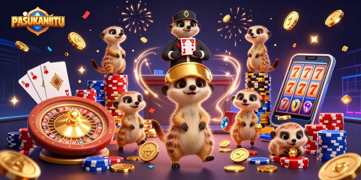 Experience PASUKANJITU's thrilling casino action with 3D meerkats in vibrant, dynamic design.