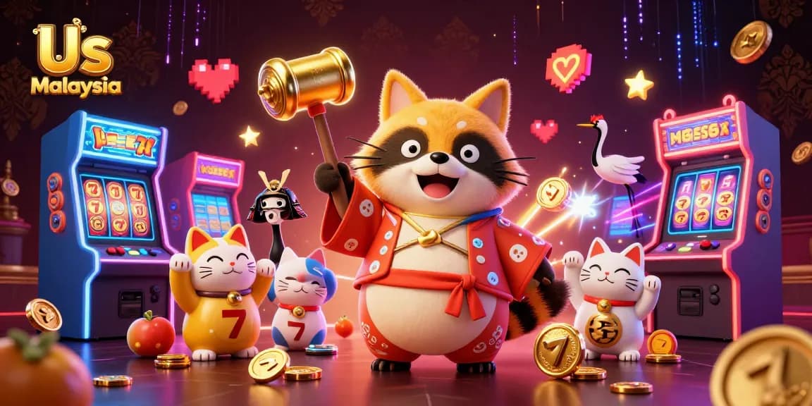 Experience thrilling gameplay at Us Casino Malaysia with a vibrant 3D casino illustration showcasing exciting game elements.