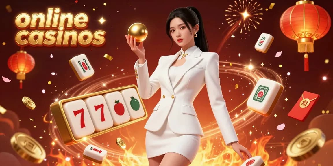 Experience the thrill of vibrant online casinos with a confident woman in a tuxedo holding a roulette ball amidst festive gaming elements.