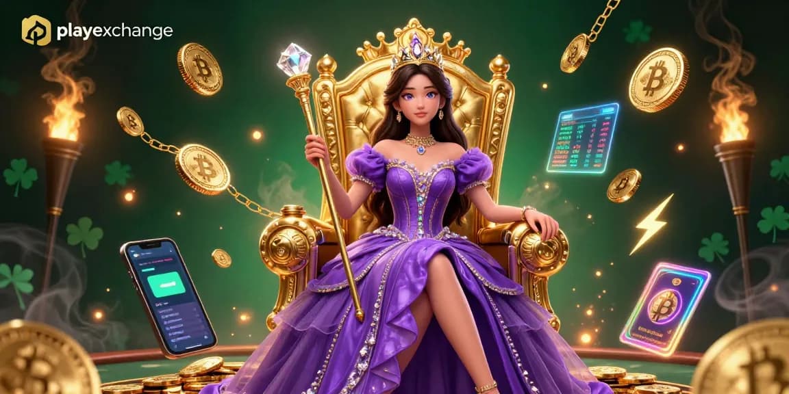 Engage in thrilling gaming action with playexchange through an enchanting scene featuring a regal princess amid vibrant gambling elements.