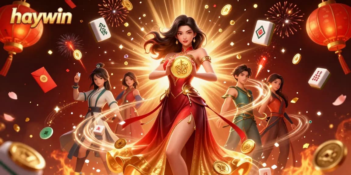 Experience the winning rush at Haywin with vibrant celebrations and gaming elements surrounding a majestic character.