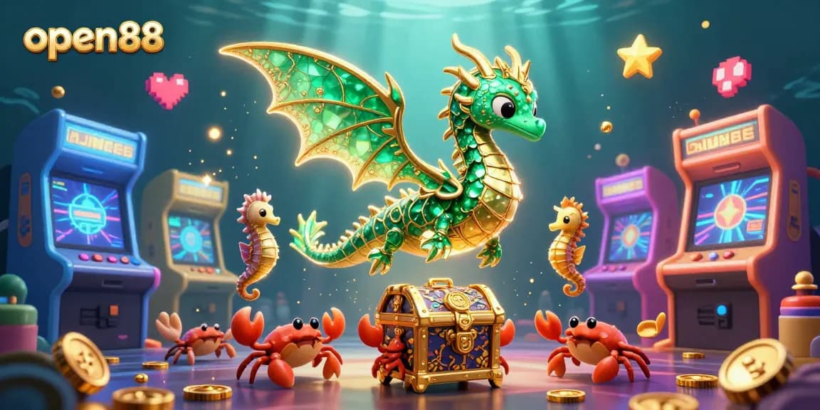 Players spin and win at open88, surrounded by treasure and colorful casino elements.