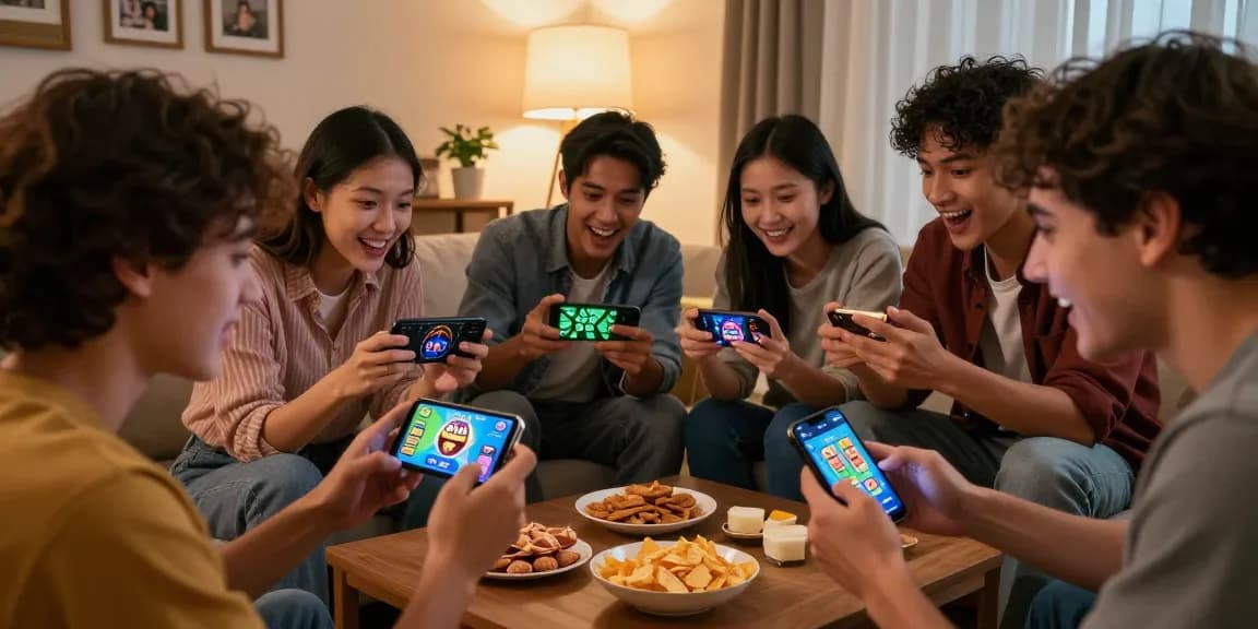 Friends enjoying safe and secure gameplay on the 3 Patti Vegas app in a cozy living room.