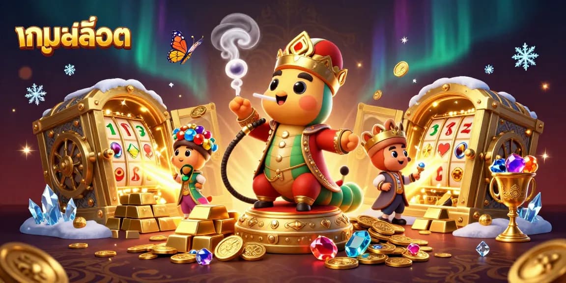 เล่นเกมสล็อต ที่มีตัวละครหนอนยักษ์ในชุดสุลต่าน พร้อมหลอดยาสูบ