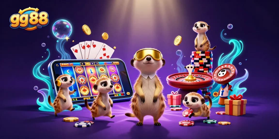 Experience exhilarating gaming at gg 88 with meerkats in a vibrant casino scene.