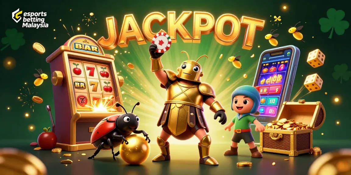 Engage in esports betting Malaysia with exciting gaming elements and vibrant casino characters.