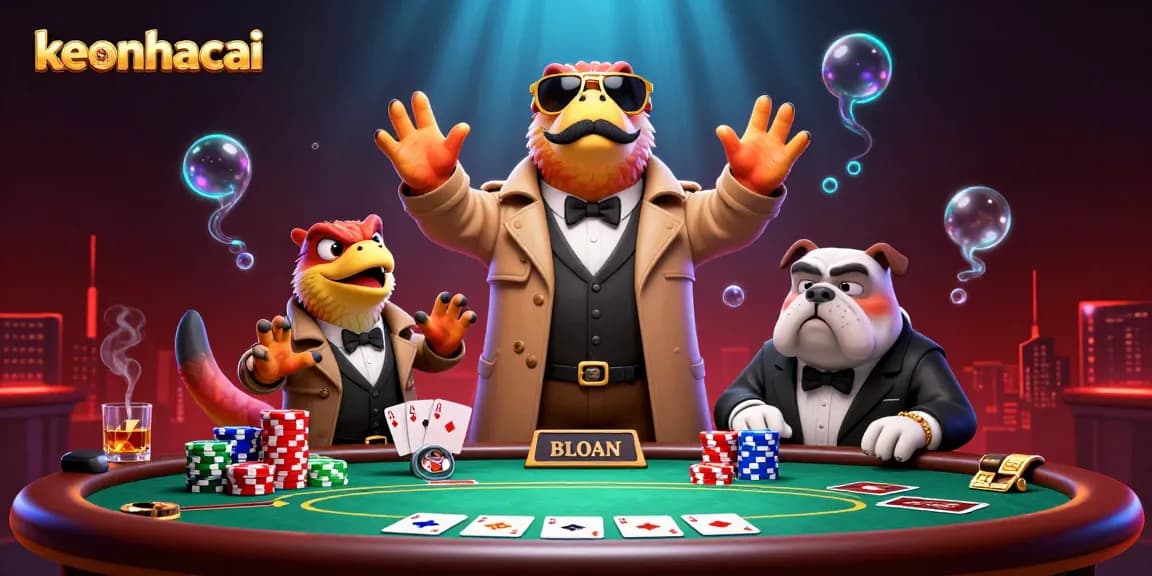 Engage with keonhacai at a vibrant casino as raptors try to bluff entry, showcasing poker excitement.
