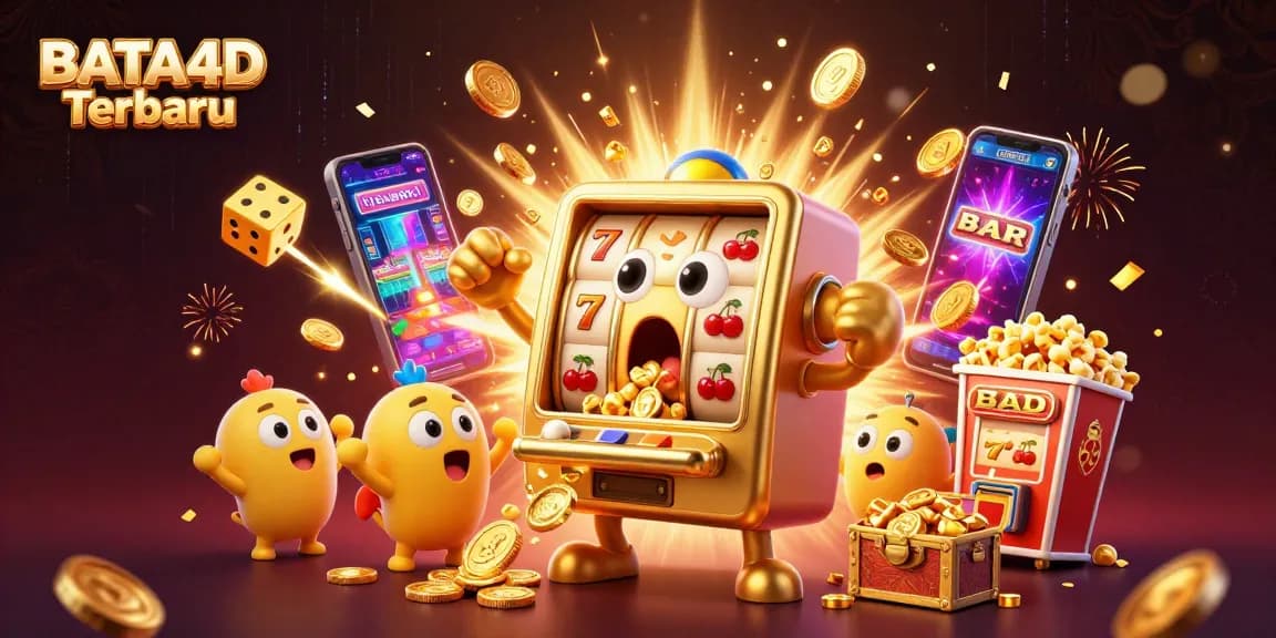 BATA4D Terbaru menang jackpot melalui mesin slot emas yang terkejut saat koin berjatuhan.