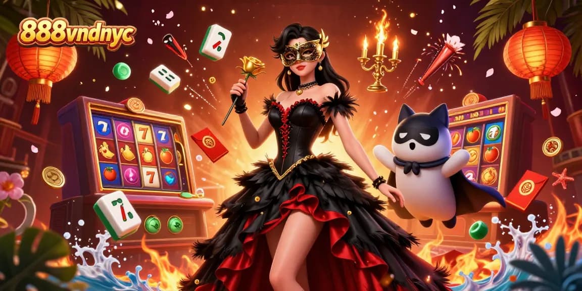 Spin and win at 888vndnyc with an enchanting casino scene featuring a glamorous woman and golden elements.