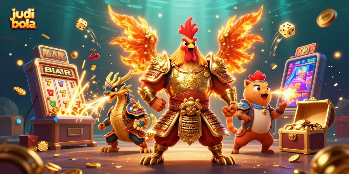 Engaging scene of judi bola showcasing a warrior and dragon amidst jackpot thrills.