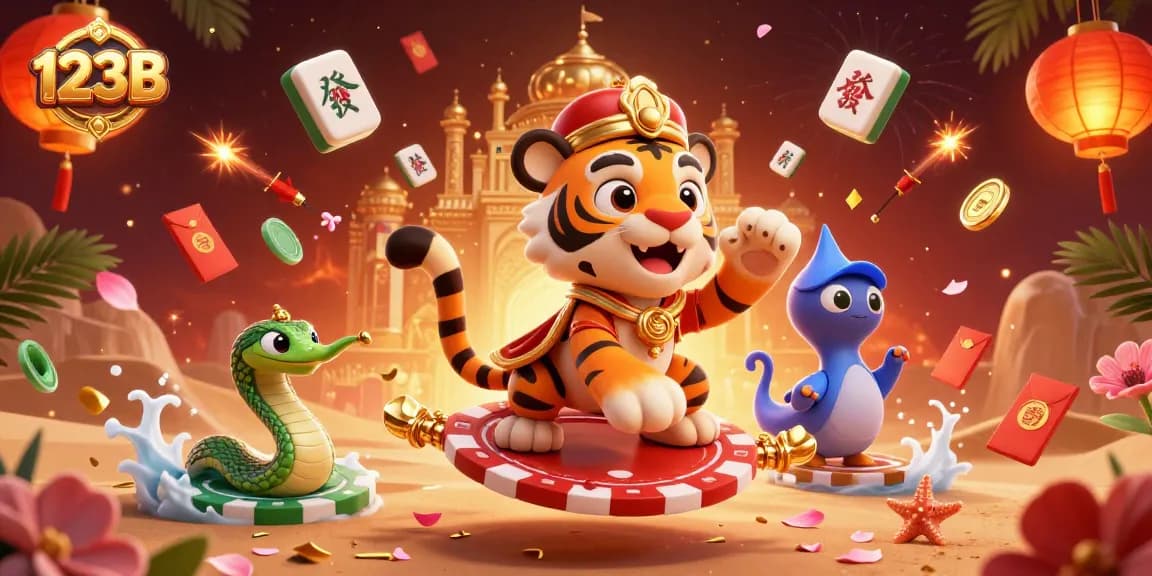 Engage with 123B's vibrant 3D casino experience featuring Arabian Nights characters and festive game elements.