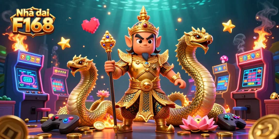 Engage with Nhà cái F168 for a thrilling gaming adventure amidst vibrant arcade and casino elements.