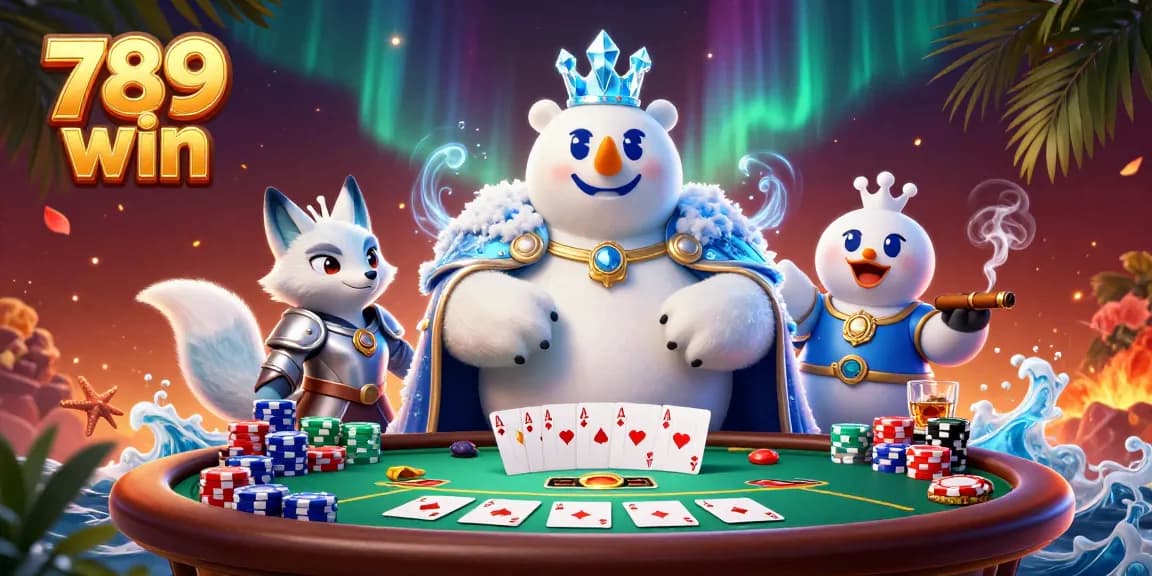 Play and win big at 789 win with a thrilling poker scene featuring vibrant characters and exciting game elements.
