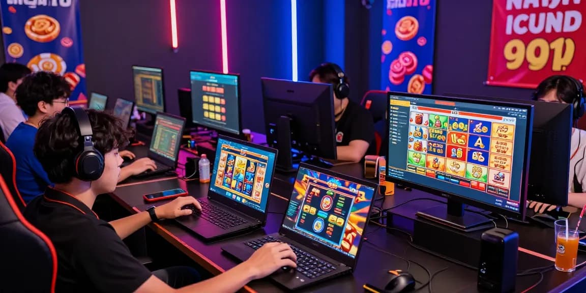 Engaged players enjoying online gaming at ngamenjitu with colorful slot game displays.