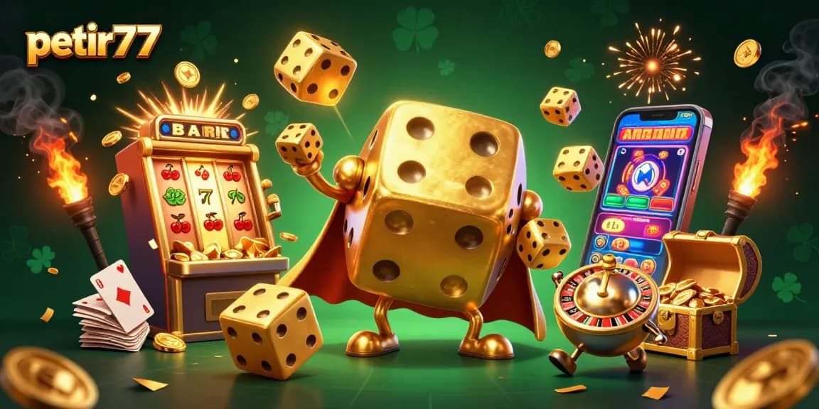 Experience thrilling jackpots with petir777's dynamic casino scene of golden dice and vibrant game elements.