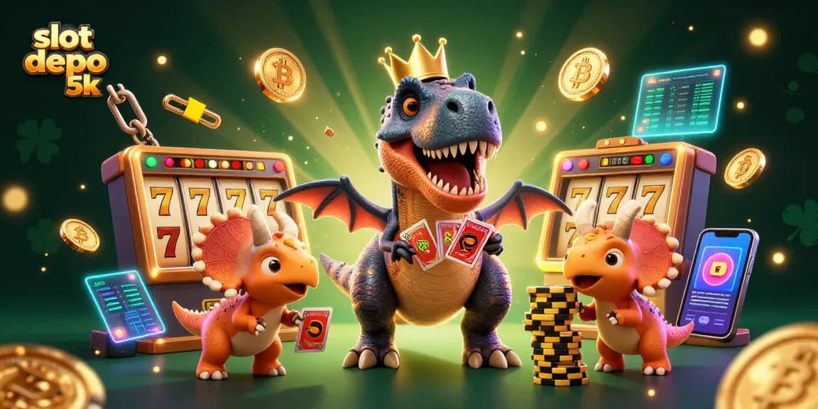 Experience high-stakes fun with slot depo 5k, featuring lively characters and exciting gaming elements in a vibrant scene.