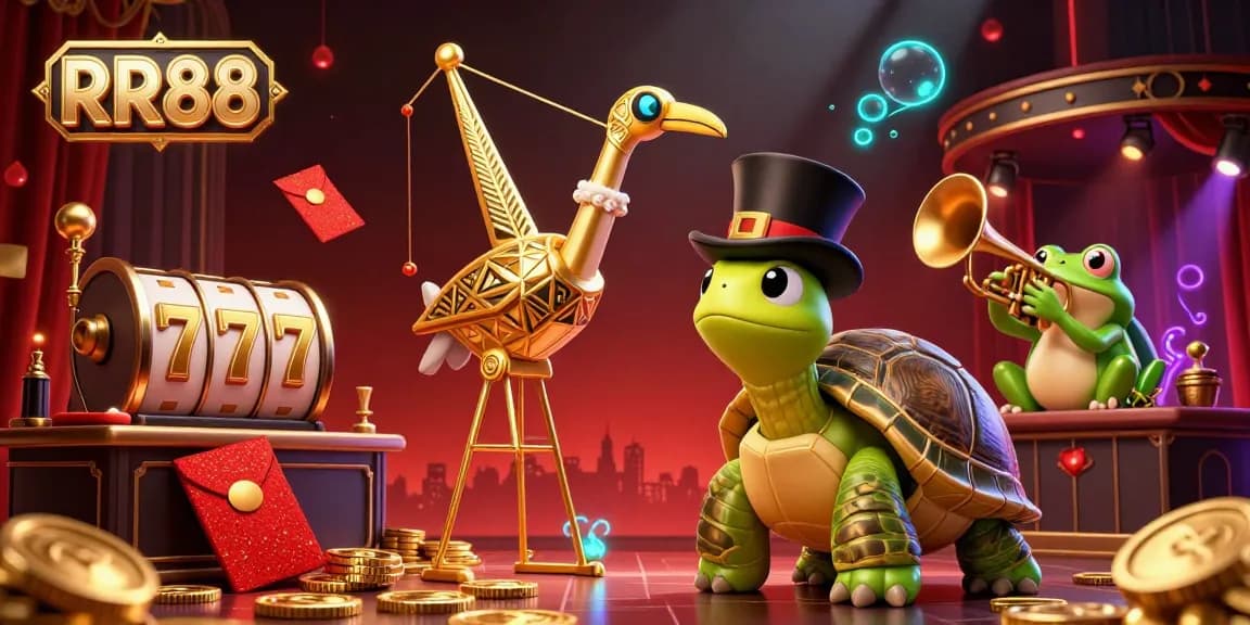 Experience thrilling moments at RR88 with vibrant games and sparkling elements in a dynamic 3D casino scene.