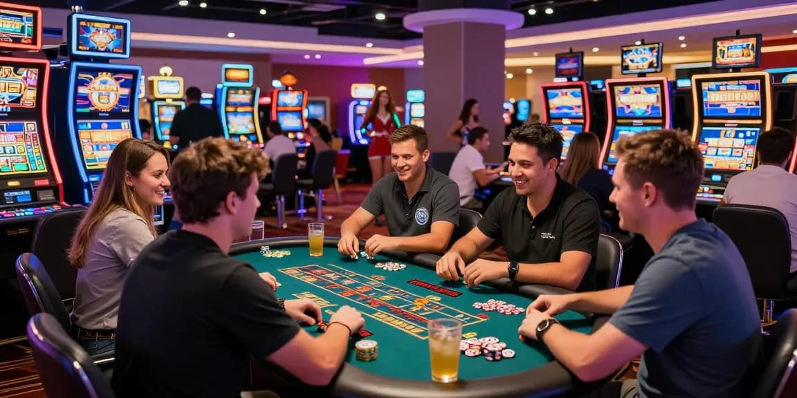Gorabet giriş ile dolu slot makineleri ve canlı bir casino sahnesi
