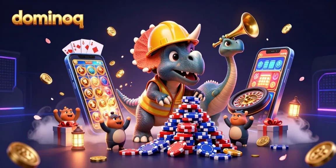 Play dominoqq with exciting characters and casino elements in a vibrant 3D scene.