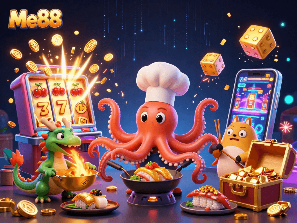 Join the excitement at Me88 with engaging games and vibrant illustrations.