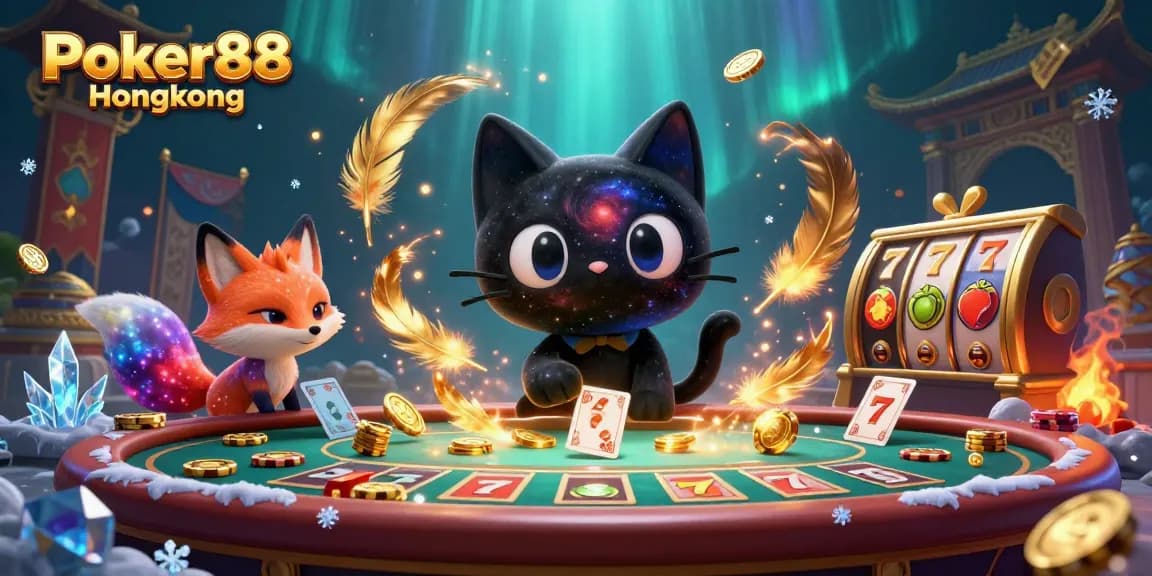 Engage in exhilarating gameplay with Poker88 Hongkong, featuring a swirling cosmic scene of dynamic characters and slot elements.