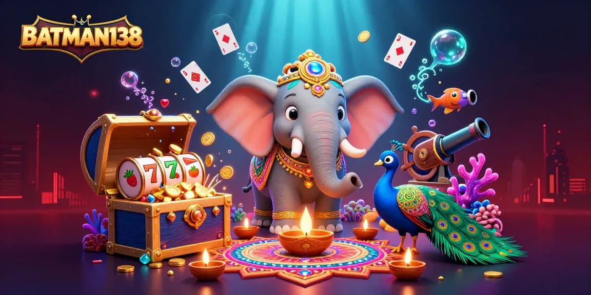 Engage with BATMAN138's vibrant slot themes in this immersive 3D casino scene.