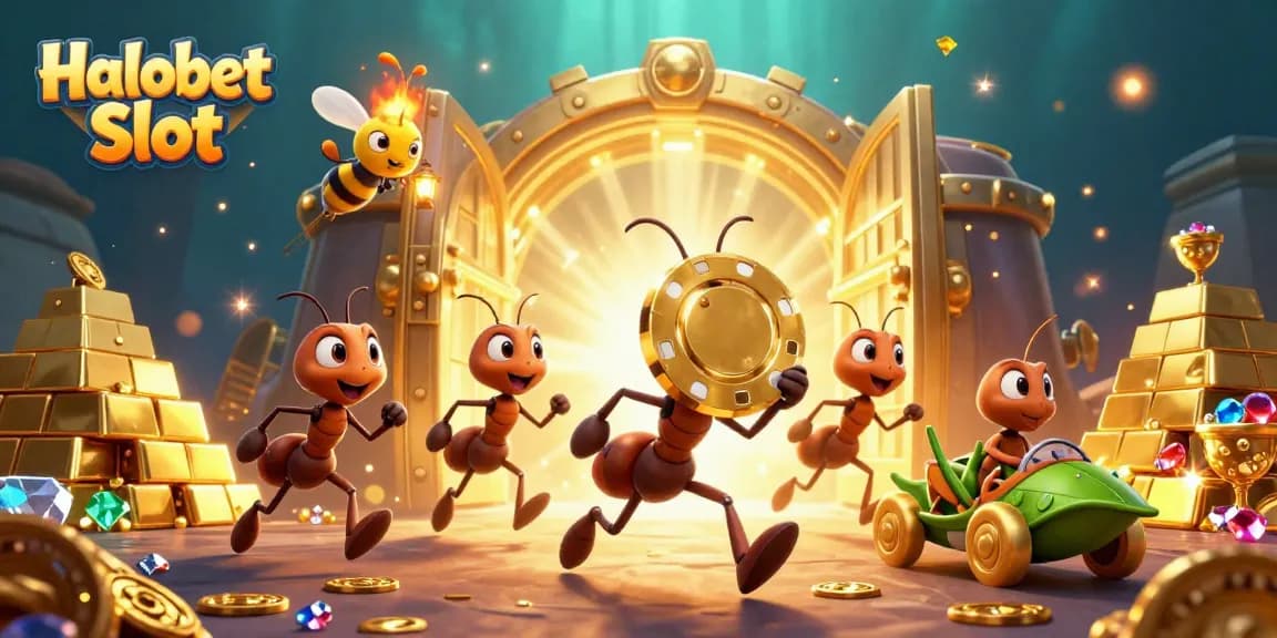 Experience thrilling Halobet Slot action with a vibrant heist adventure featuring playful characters.